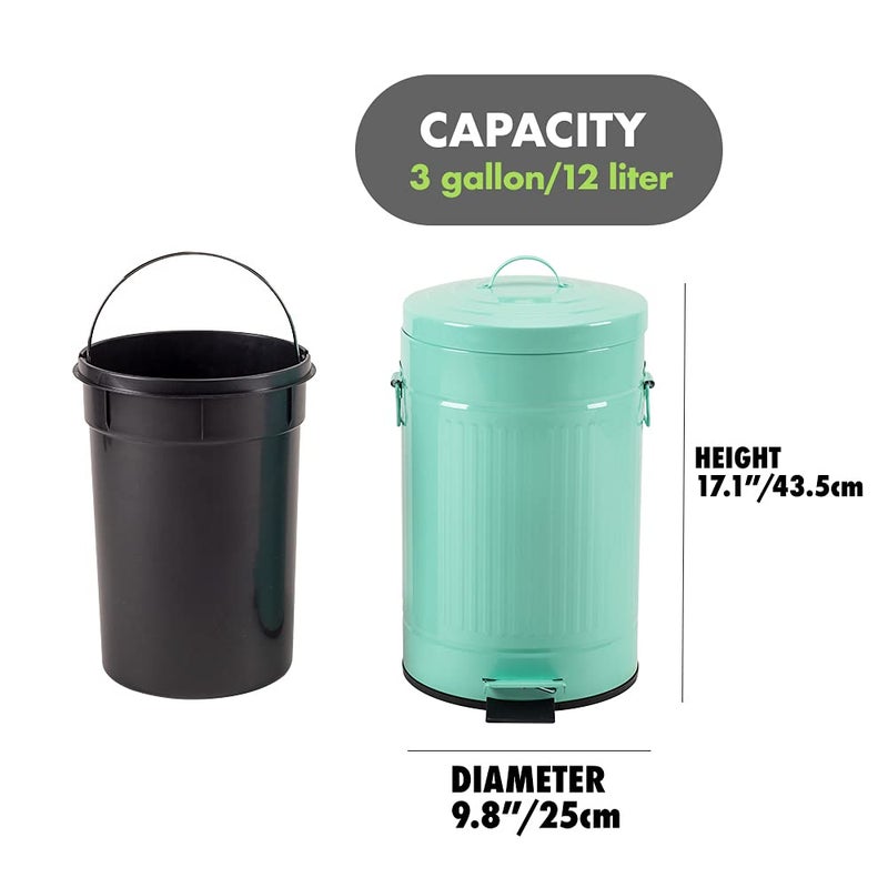 mingol Mint Green Trash Can with Lid, Turquoise Bathroom Bedroom Waste Basket Soft Close, Small Teal Garbage Can, Retro Vintage Home Office Trash Can, 12 Liter/3 Gallon, Glossy Mint Green - Image 3